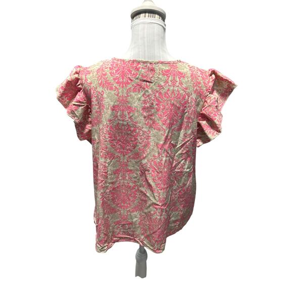 SHEIN Curve Pink & Tan Paisley Floral Blouse Size 0XL NWOT - Picture 2 of 4